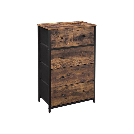 In And OutdoorMatch Commode Maud - Opbergkast - Stoffen Lades - met MDF Front - Industrieel Design - Hal - Woonkamer - Vintage Bruin/Zwart Kast
