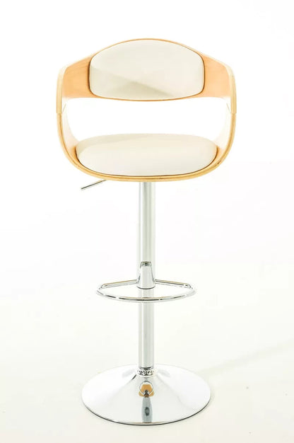 In And OutdoorMatch Designer barkruk Celine - Wit kunstleer in combinatie met houten zitting - in hoogte verstelbaar - zithoogte 63 tot 77 cm - deluxe Barkrukken / hocker