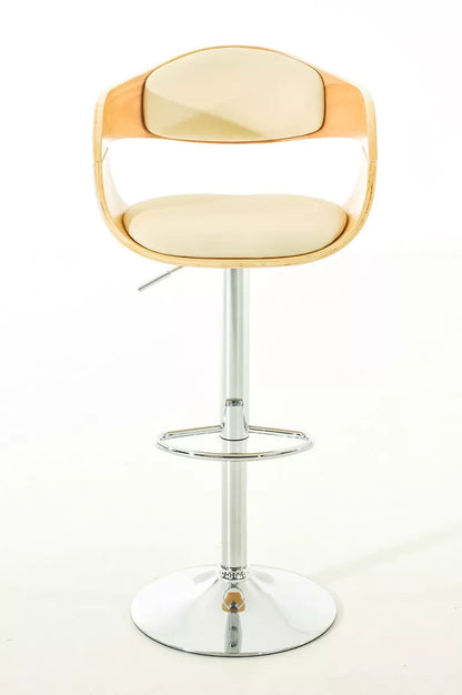 In And OutdoorMatch Designer barkruk Ted - Creme kunstleer in combinatie met houten zitting - in hoogte verstelbaar - zithoogte 63 tot 77 cm - deluxe Barkrukken / hocker