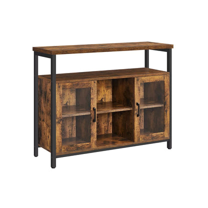 In And OutdoorMatch Dressoir Keukenkast Clyde - Opbergkast - met 2 Helder Glazen Deuren - Verstelbare Planken - 100x35x80cm - Industriële Stijl - Vintage Bruin/Zwart Kast