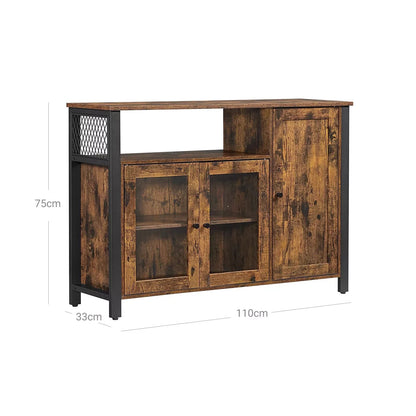 In And OutdoorMatch Dressoir Keukenkast Easter - Opbergkast - met 3 Deuren - 110x33x75cm - Industriële Stijl - Vintage Bruin Zwart Kast
