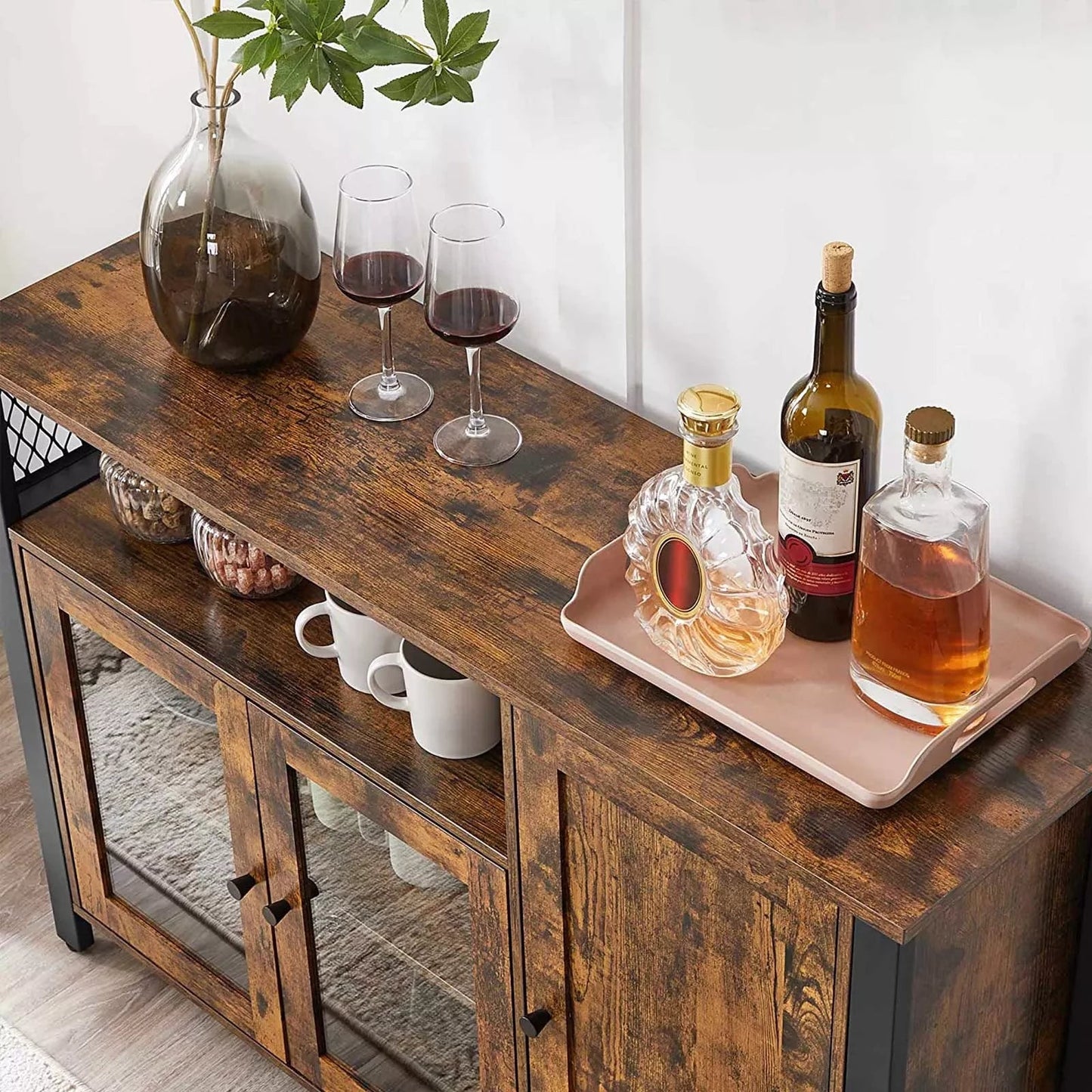 In And OutdoorMatch Dressoir Keukenkast Easter - Opbergkast - met 3 Deuren - 110x33x75cm - Industriële Stijl - Vintage Bruin Zwart Kast