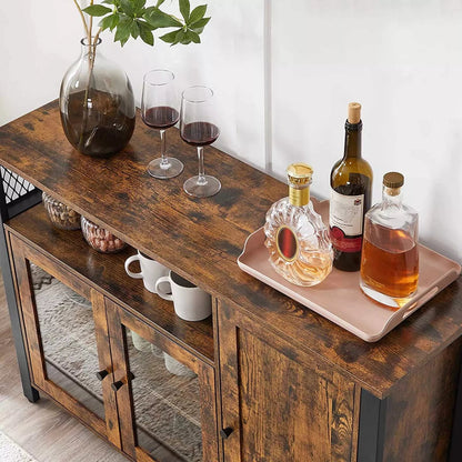 In And OutdoorMatch Dressoir Keukenkast Easter - Opbergkast - met 3 Deuren - 110x33x75cm - Industriële Stijl - Vintage Bruin Zwart Kast