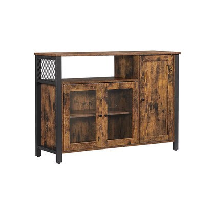 In And OutdoorMatch Dressoir Keukenkast Easter - Opbergkast - met 3 Deuren - 110x33x75cm - Industriële Stijl - Vintage Bruin Zwart Kast