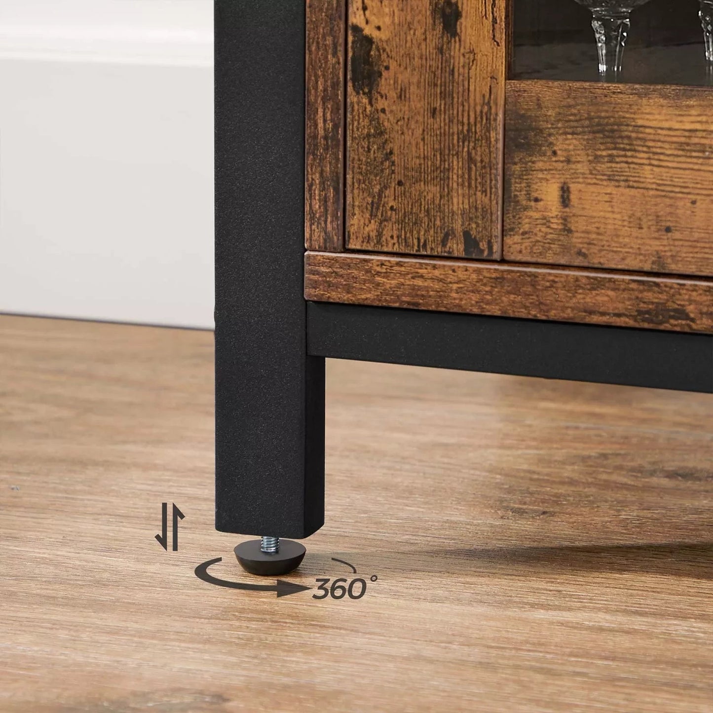 In And OutdoorMatch Dressoir Keukenkast Easter - Opbergkast - met 3 Deuren - 110x33x75cm - Industriële Stijl - Vintage Bruin Zwart Kast