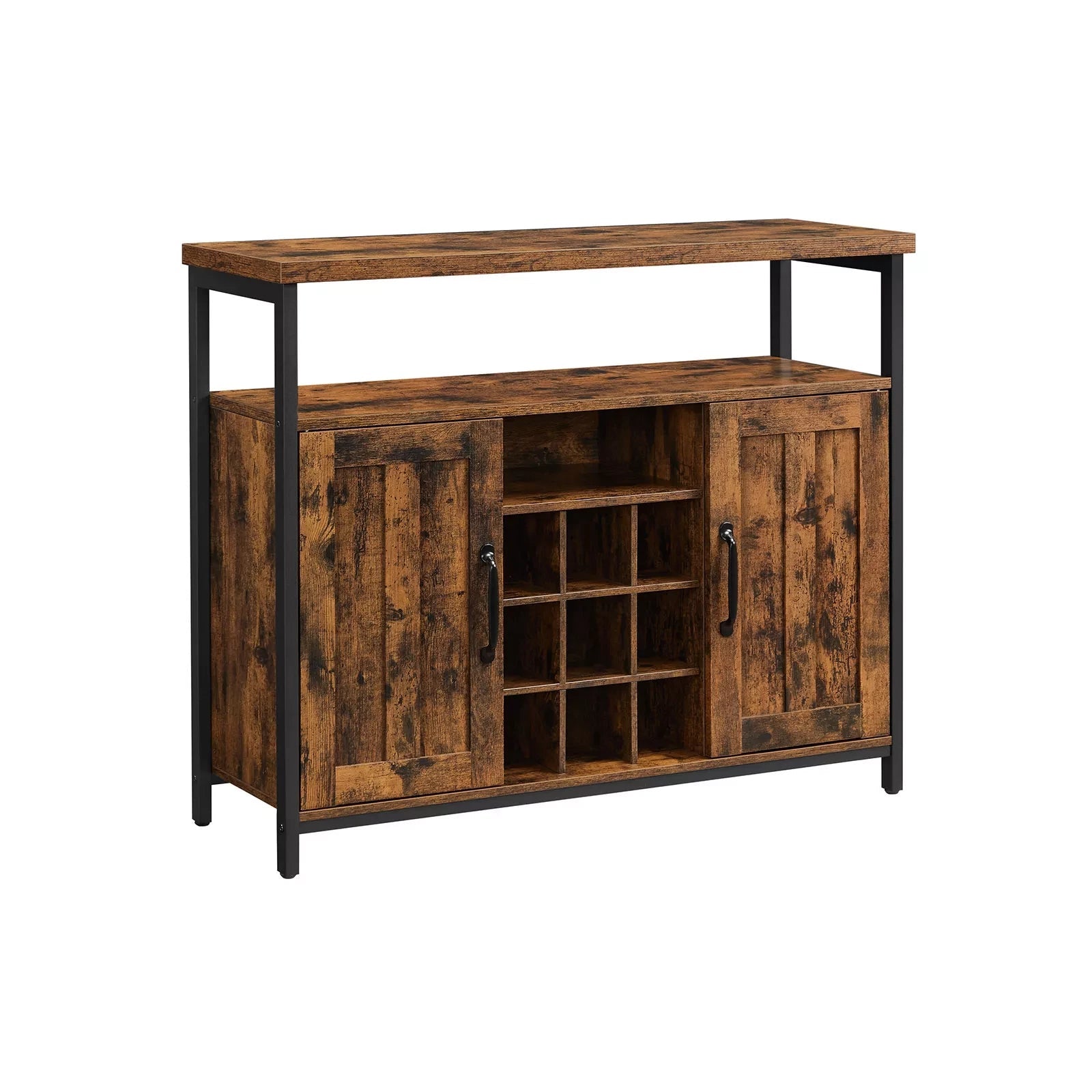 In And OutdoorMatch Dressoir Keukenkast Esperanza - Opbergkast - Wijnkast - met 2 Deuren - 100x35x81.4cm - Industriële Stijl - Vintage Bruin/Zwart Kast