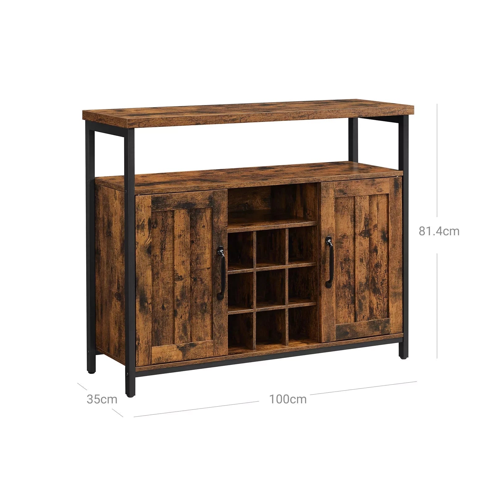In And OutdoorMatch Dressoir Keukenkast Esperanza - Opbergkast - Wijnkast - met 2 Deuren - 100x35x81.4cm - Industriële Stijl - Vintage Bruin/Zwart Kast