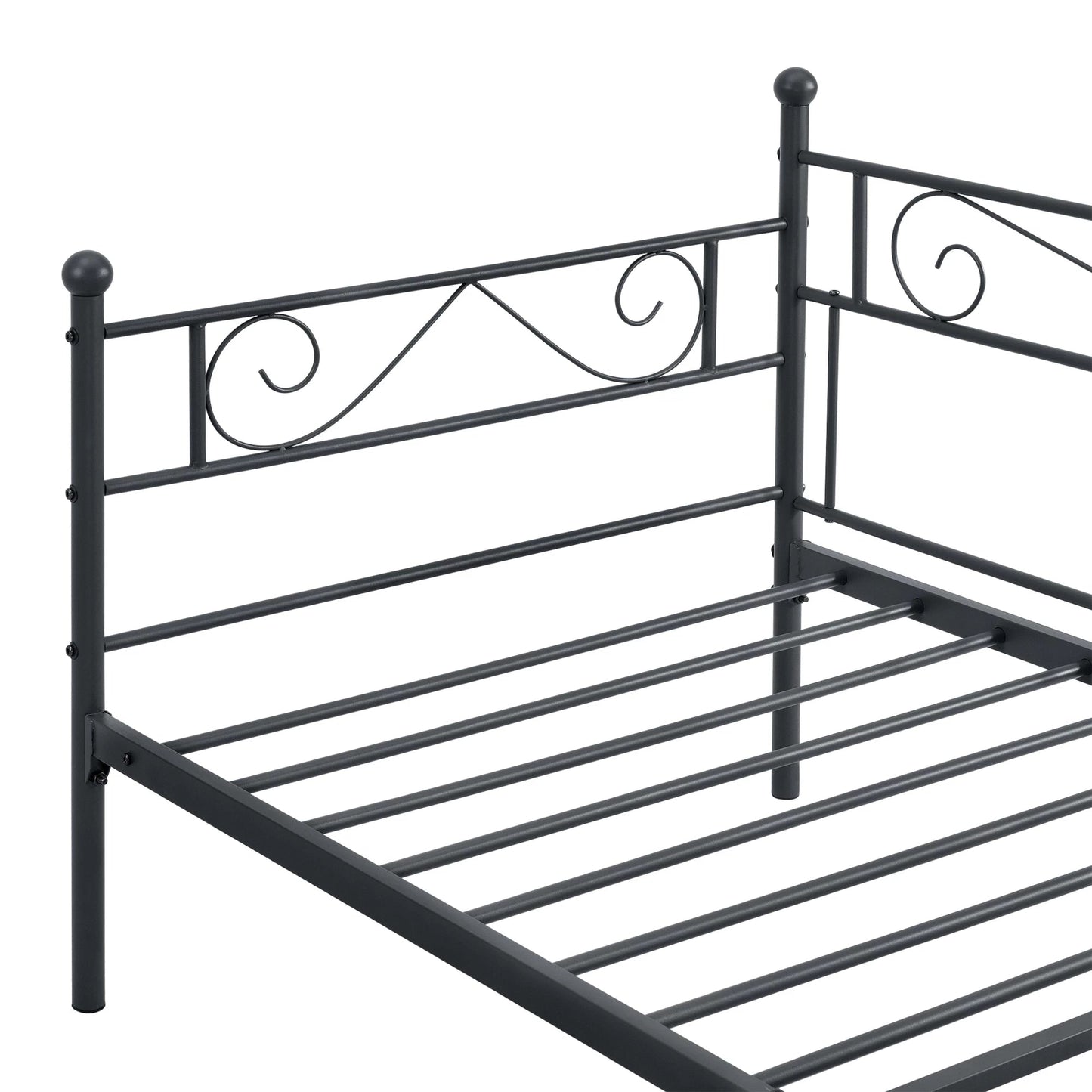 In And OutdoorMatch Eenpersoonsslaapbank Deri - 3-zitsbank - 90x200 cm - Zwart - Vintage Design - Metalen bedframe Eén persoon slapen