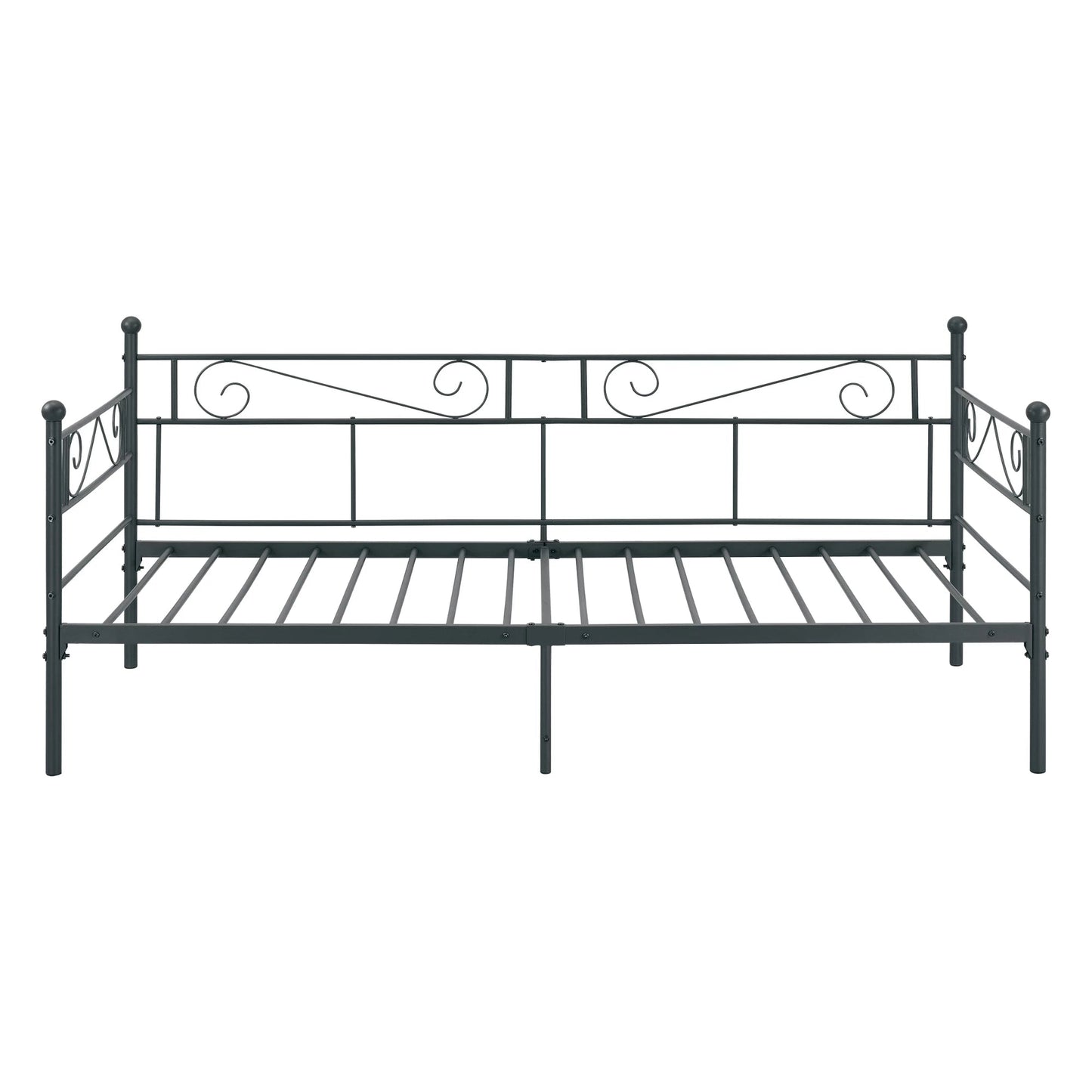 In And OutdoorMatch Eenpersoonsslaapbank Deri - 3-zitsbank - 90x200 cm - Zwart - Vintage Design - Metalen bedframe Eén persoon slapen