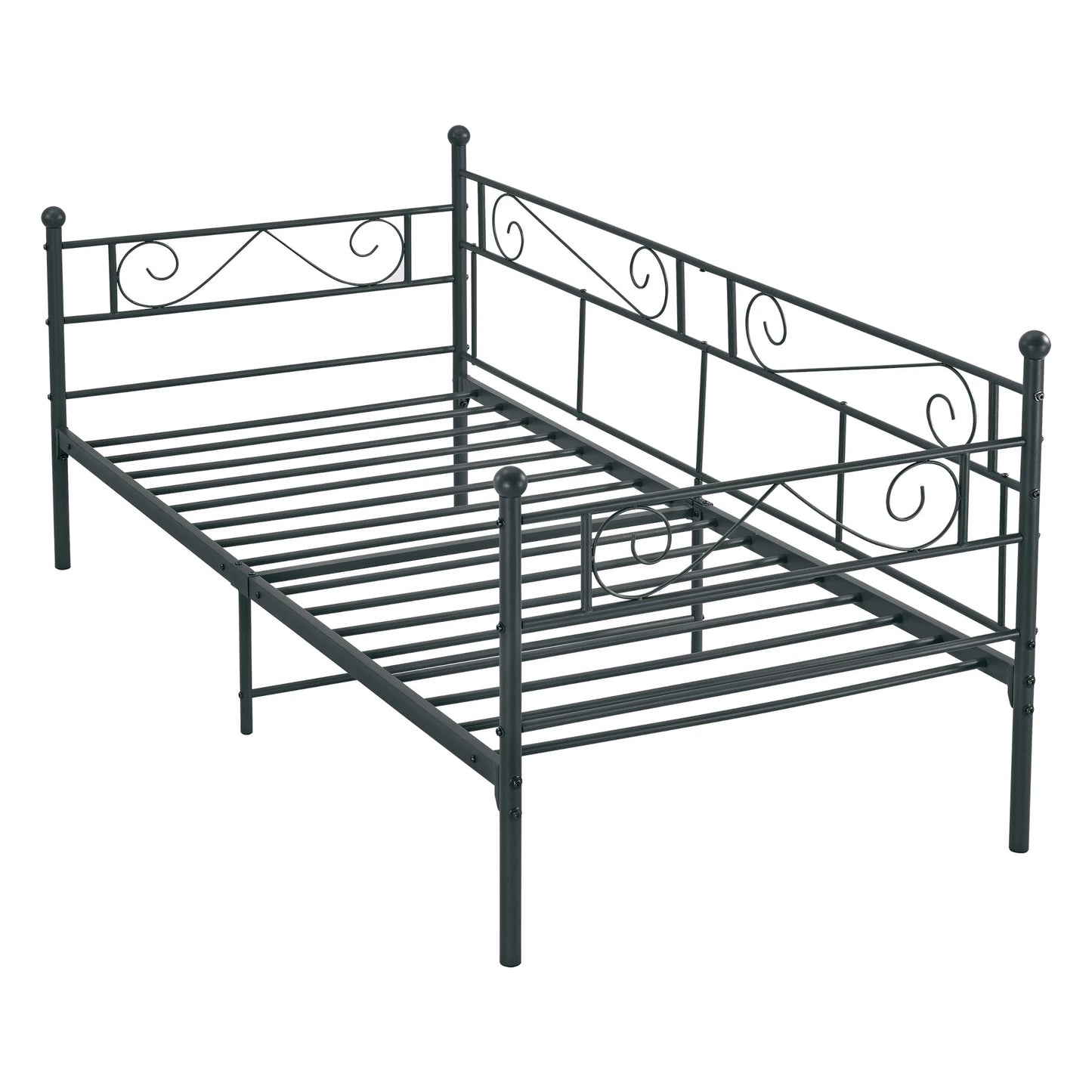 In And OutdoorMatch Eenpersoonsslaapbank Deri - 3-zitsbank - 90x200 cm - Zwart - Vintage Design - Metalen bedframe Eén persoon slapen