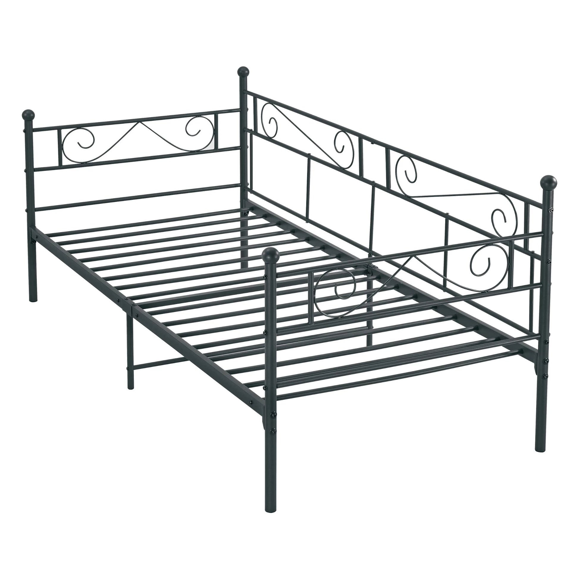 In And OutdoorMatch Eenpersoonsslaapbank Deri - 3-zitsbank - 90x200 cm - Zwart - Vintage Design - Metalen bedframe Eén persoon slapen