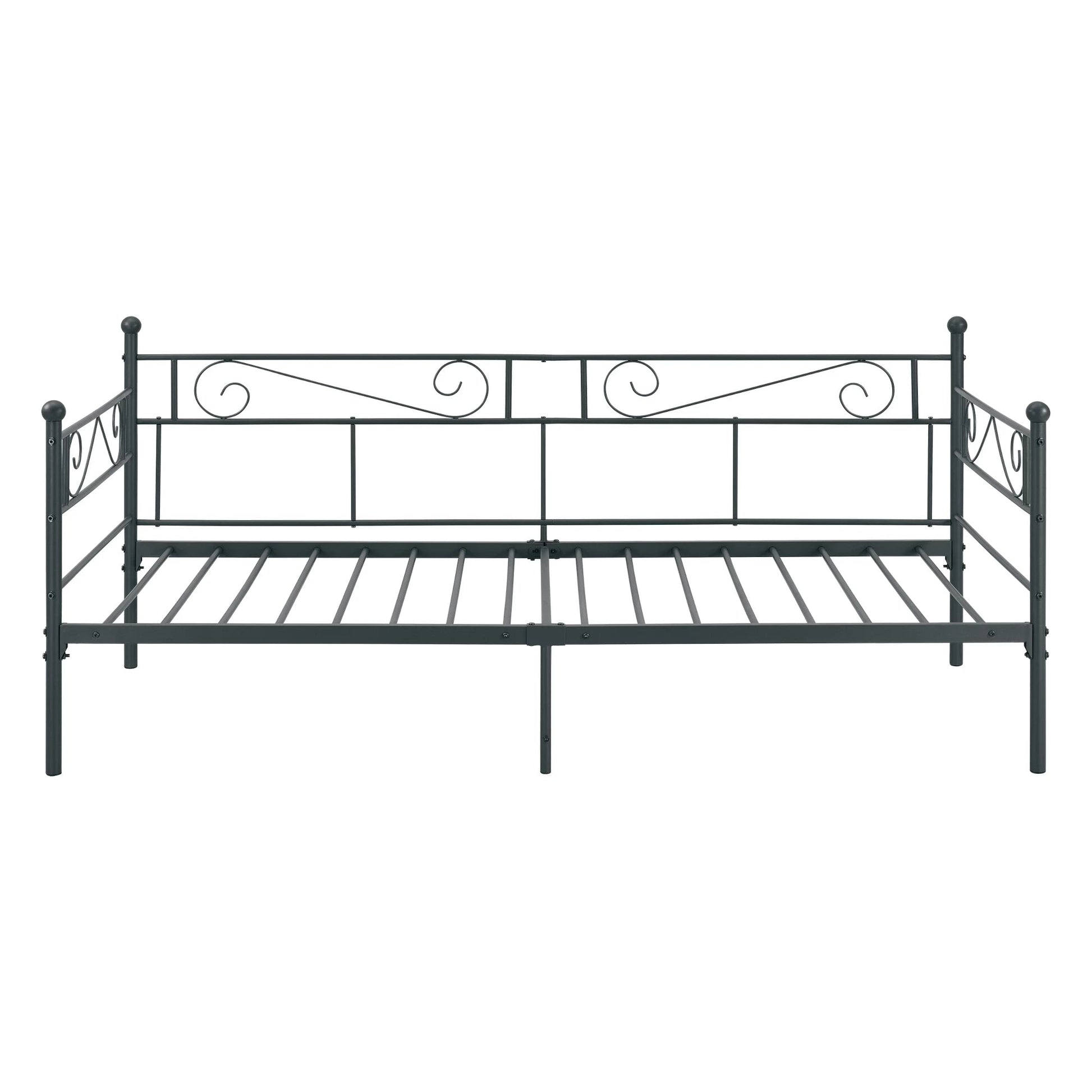 In And OutdoorMatch Eenpersoonsslaapbank Deri - 3-zitsbank - 90x200 cm - Zwart - Vintage Design - Metalen bedframe Eén persoon slapen