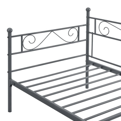 In And OutdoorMatch Eenpersoonsslaapbank Giggs - 3-zitsbank - 90x200 cm - Donkergrijs - Vintage Design - Metalen bedframe Eén persoon slapen