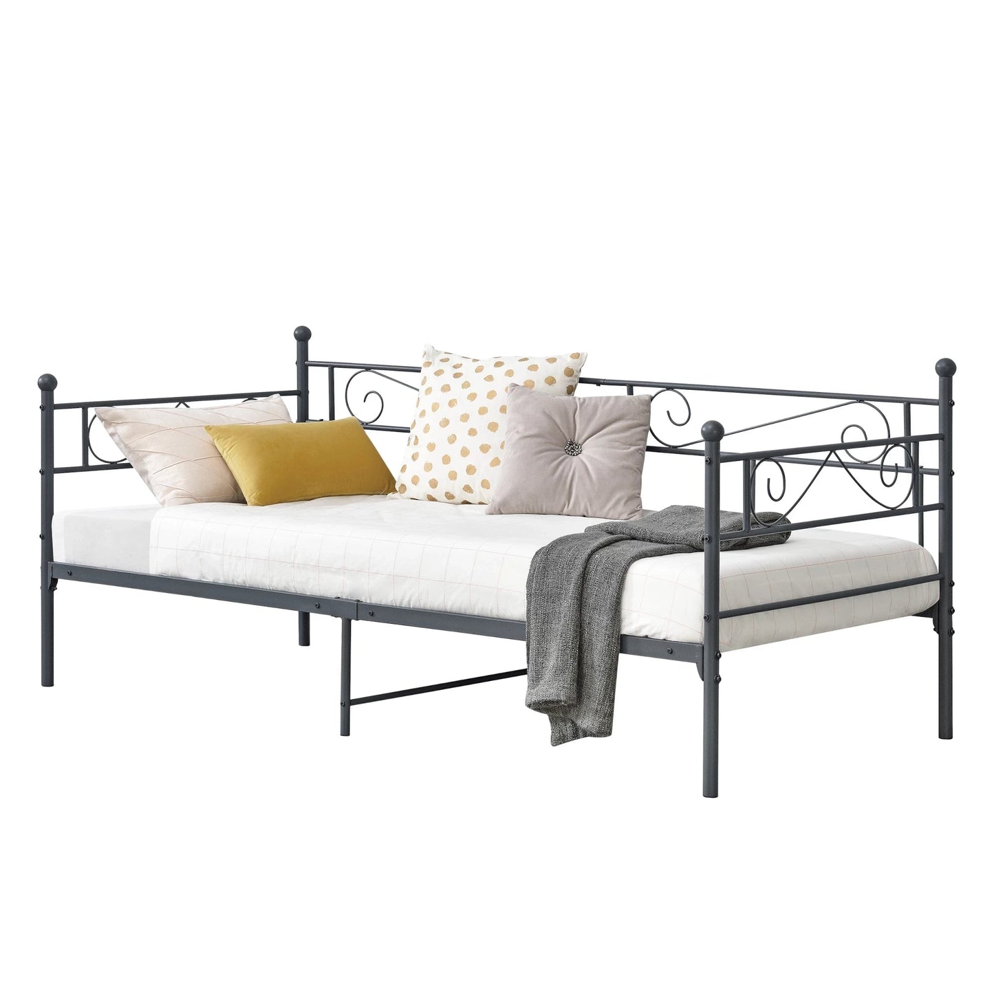 In And OutdoorMatch Eenpersoonsslaapbank Giggs - 3-zitsbank - 90x200 cm - Donkergrijs - Vintage Design - Metalen bedframe Eén persoon slapen