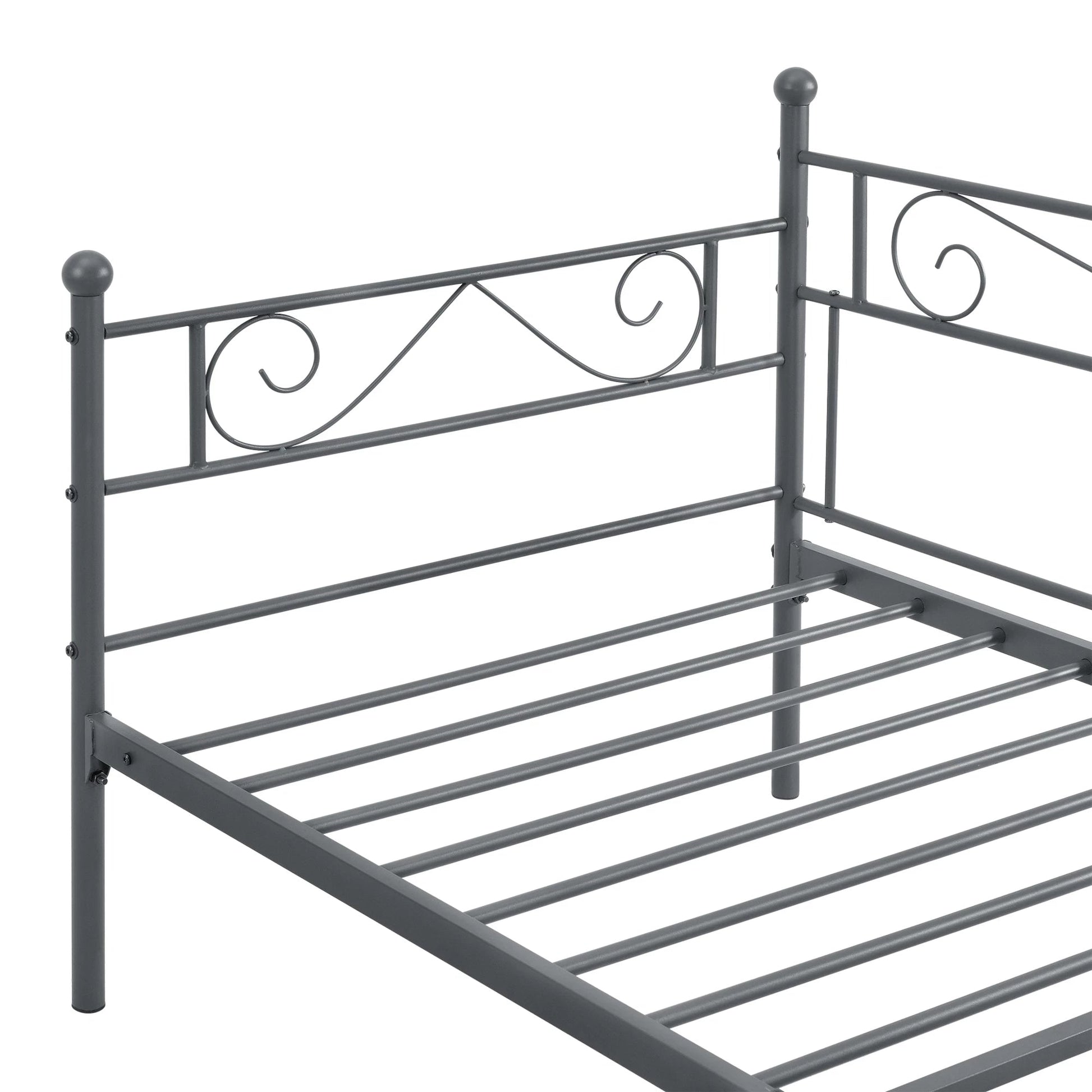 In And OutdoorMatch Eenpersoonsslaapbank Giggs - 3-zitsbank - 90x200 cm - Donkergrijs - Vintage Design - Metalen bedframe Eén persoon slapen