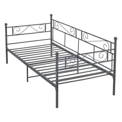 In And OutdoorMatch Eenpersoonsslaapbank Giggs - 3-zitsbank - 90x200 cm - Donkergrijs - Vintage Design - Metalen bedframe Eén persoon slapen