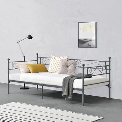 In And OutdoorMatch Eenpersoonsslaapbank Giggs - 3-zitsbank - 90x200 cm - Donkergrijs - Vintage Design - Metalen bedframe Eén persoon slapen