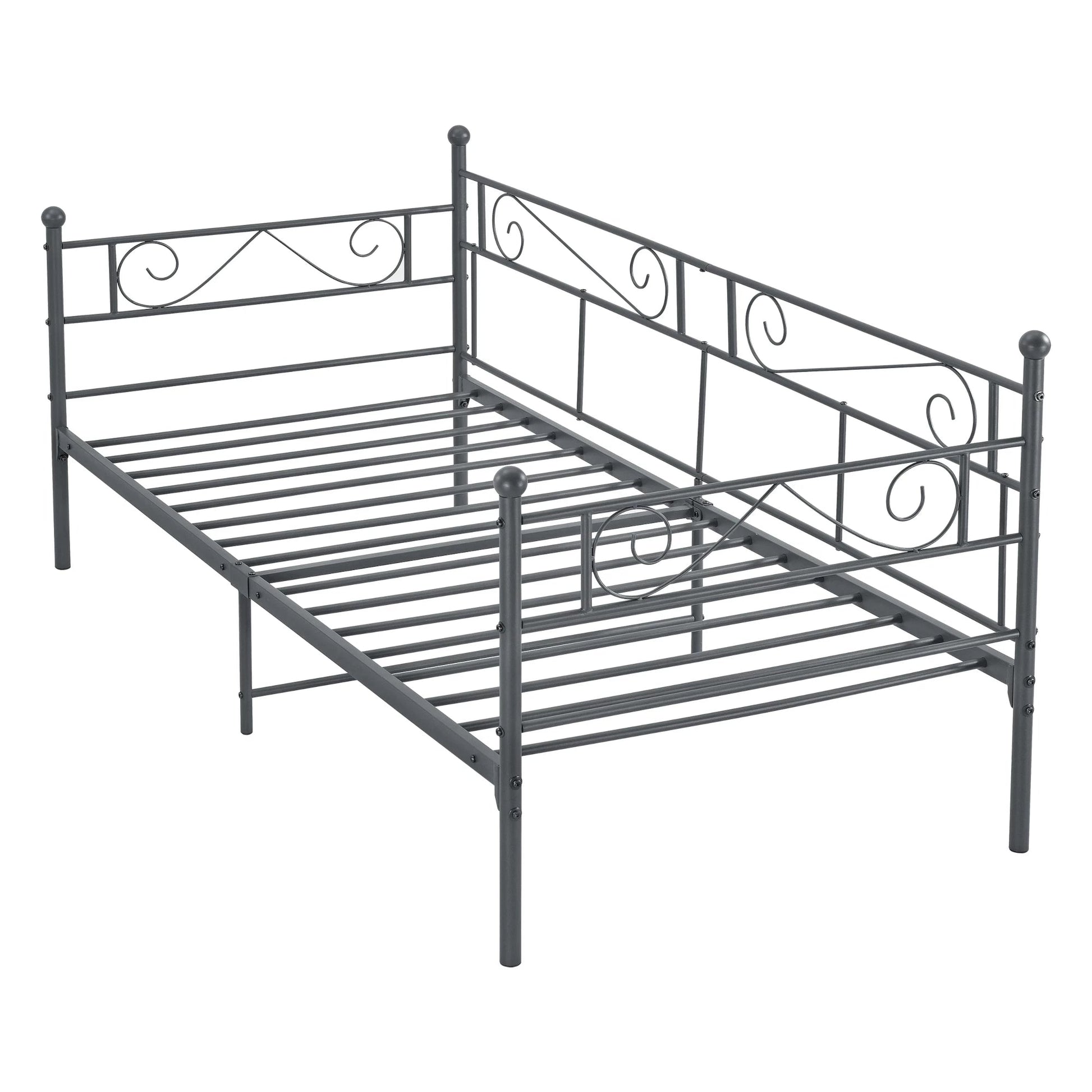 In And OutdoorMatch Eenpersoonsslaapbank Giggs - 3-zitsbank - 90x200 cm - Donkergrijs - Vintage Design - Metalen bedframe Eén persoon slapen