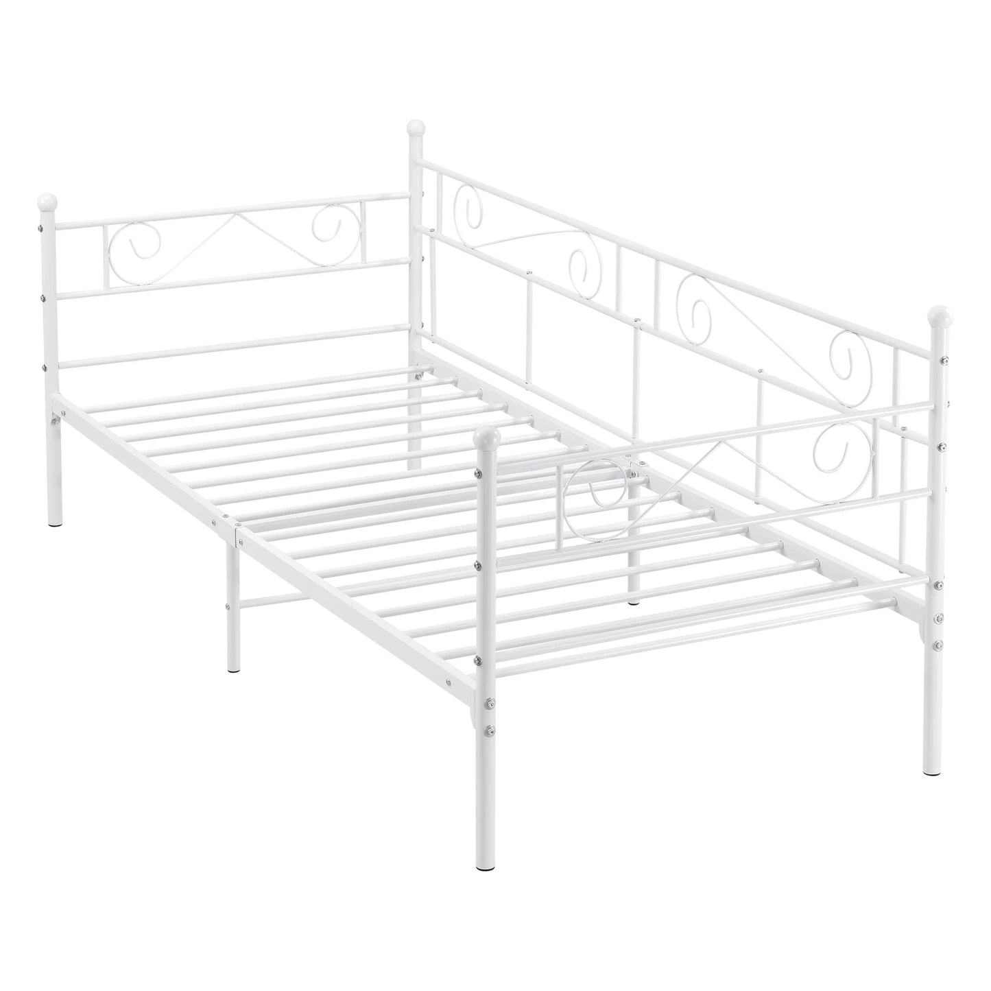 In And OutdoorMatch Eenpersoonsslaapbank Nera - 3-zitsbank - 90x200 cm - Wit - Vintage Design - Metalen bedframe Eén persoon slapen