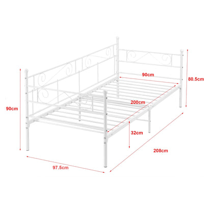 In And OutdoorMatch Eenpersoonsslaapbank Nera - 3-zitsbank - 90x200 cm - Wit - Vintage Design - Metalen bedframe Eén persoon slapen
