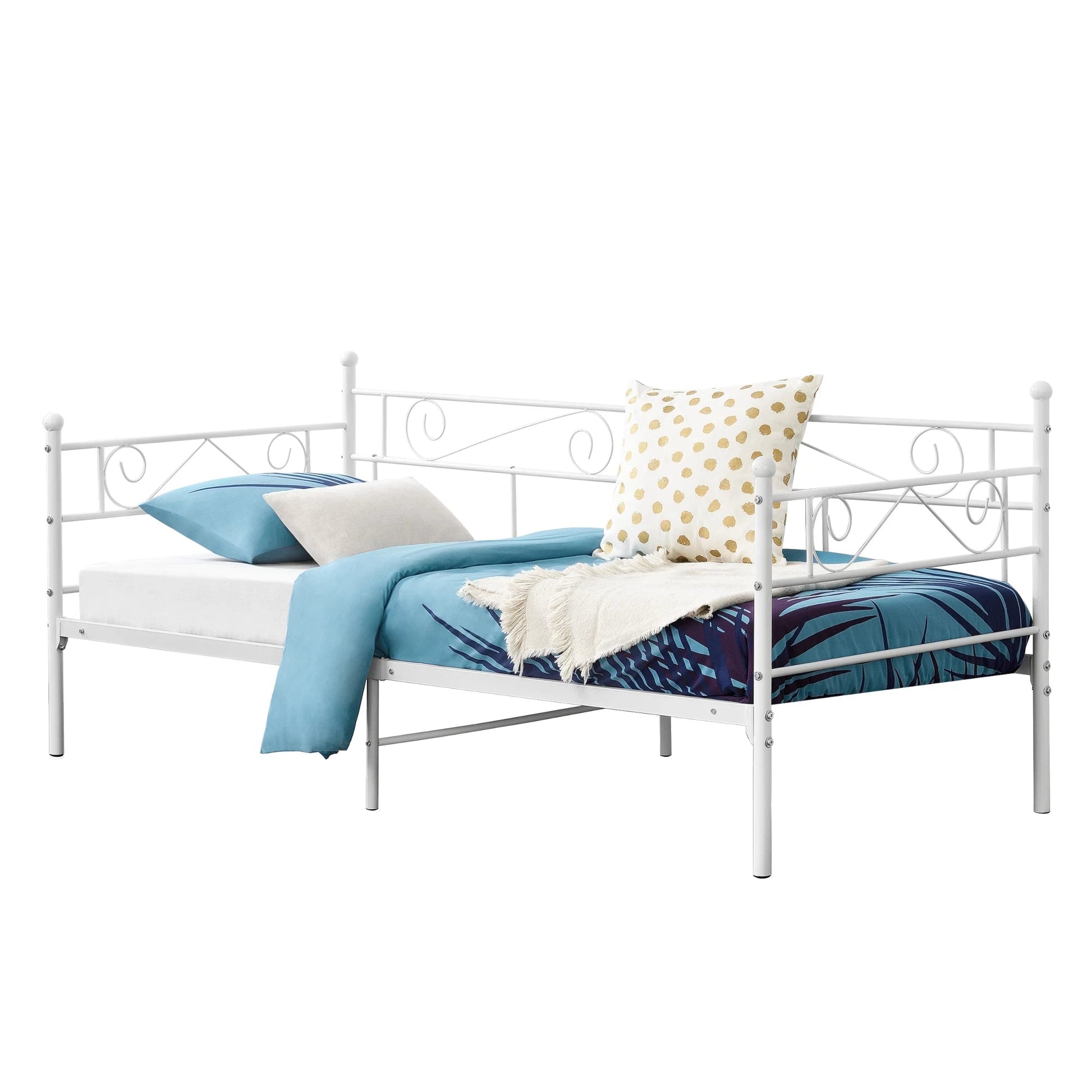 In And OutdoorMatch Eenpersoonsslaapbank Nera - 3-zitsbank - 90x200 cm - Wit - Vintage Design - Metalen bedframe Eén persoon slapen