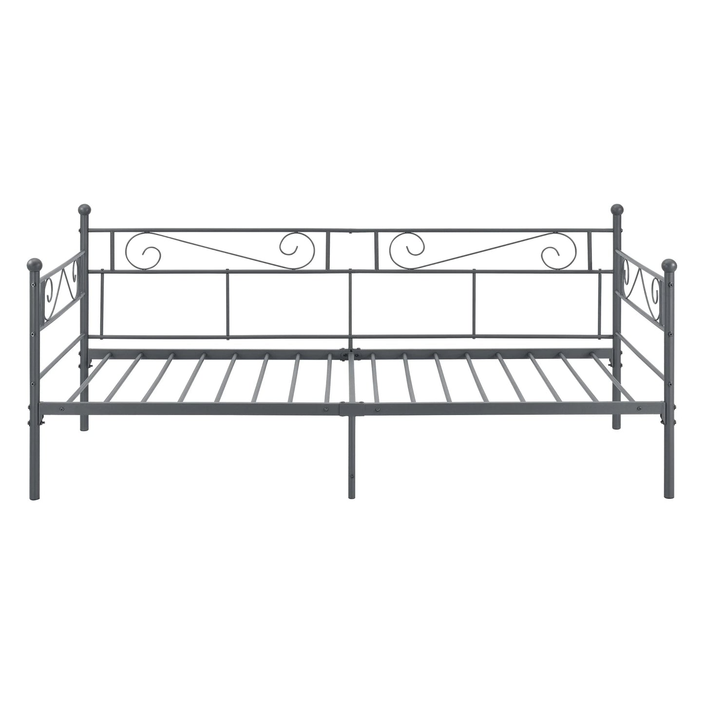 In And OutdoorMatch Eenpersoonsslaapbank Zizi - Met Matras - 90x200 cm - Donkergrijs - Vintage Design - Metalen Bedframe Eén persoon slapen