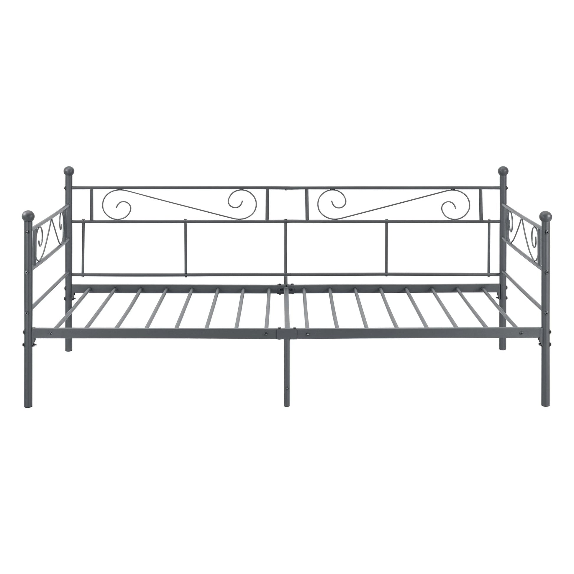 In And OutdoorMatch Eenpersoonsslaapbank Zizi - Met Matras - 90x200 cm - Donkergrijs - Vintage Design - Metalen Bedframe Eén persoon slapen