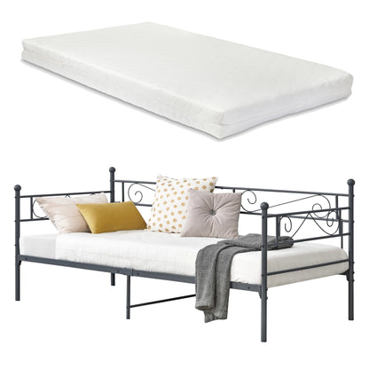 In And OutdoorMatch Eenpersoonsslaapbank Zizi - Met Matras - 90x200 cm - Donkergrijs - Vintage Design - Metalen Bedframe Eén persoon slapen