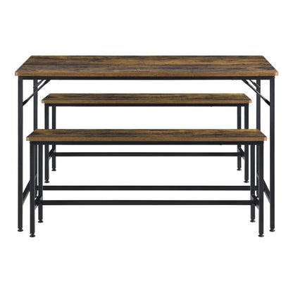 In And OutdoorMatch Eetkamerset Jacklyn - Eettafel met zwarte en houtkleurige banken - Staal en spaanplaat - Modern design Eettafel/ Eetkamertafel