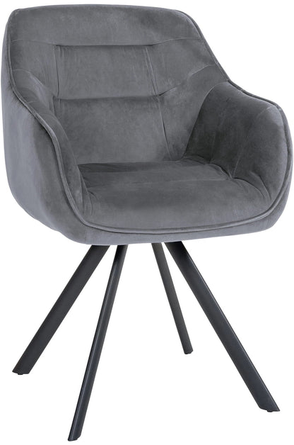 In And OutdoorMatch Eetkamerstoel Alejo - Grijs - Met Armleuningen - Fluweel - Hoogwaardige Bekleding - Comfortabele en Luxe Eetkamerstoel - Vintage Look Eetkamerstoel