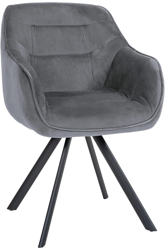 In And OutdoorMatch Eetkamerstoel Alejo - Grijs - Met Armleuningen - Fluweel - Hoogwaardige Bekleding - Comfortabele en Luxe Eetkamerstoel - Vintage Look Eetkamerstoel