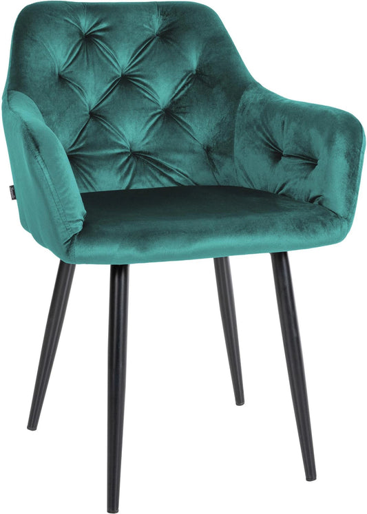 In And OutdoorMatch Eetkamerstoel Anastacio - Groen - Fluweel - Hoogwaardige Bekleding - Stijlvolle Eetkamerstoel - Vintage Look Eetkamerstoel