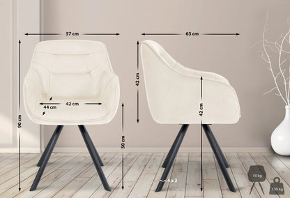 In And OutdoorMatch Eetkamerstoel Beverly - Crème - Met Armleuningen - Fluweel - Hoge Kwaliteit Bekleding - Comfortabele en Luxe Eetkamerstoel - Vintage Look Eetkamerstoel