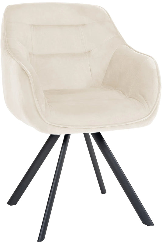 In And OutdoorMatch Eetkamerstoel Beverly - Crème - Met Armleuningen - Fluweel - Hoge Kwaliteit Bekleding - Comfortabele en Luxe Eetkamerstoel - Vintage Look Eetkamerstoel
