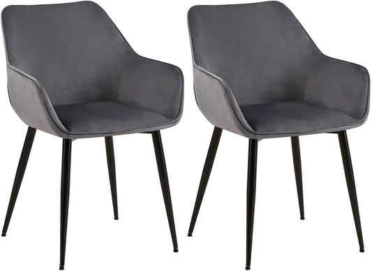 In And OutdoorMatch Eetkamerstoel Deborah - Grijs - Set van 2 - Fluweel - Hoogwaardige bekleding - Luxe eetkamerstoel - Moderne look Eetkamerstoel