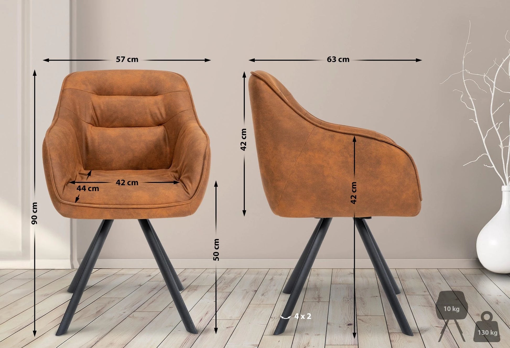 In And OutdoorMatch Eetkamerstoel Fatima - Bruin - Met Armleuningen - Fluweel - Hoge Kwaliteit Bekleding - Comfortabele en Luxe Eetkamerstoel - Vintage Look Eetkamerstoel