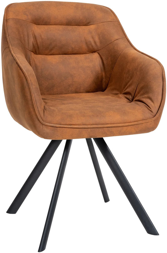 In And OutdoorMatch Eetkamerstoel Fatima - Bruin - Met Armleuningen - Fluweel - Hoge Kwaliteit Bekleding - Comfortabele en Luxe Eetkamerstoel - Vintage Look Eetkamerstoel