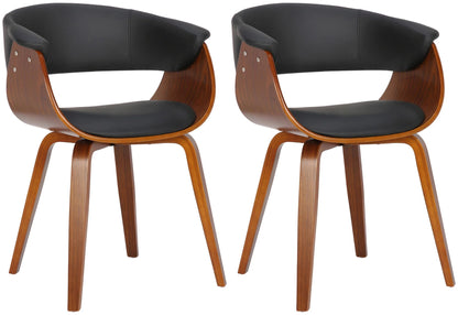 In And OutdoorMatch Eetkamerstoel Hiram - Zwart en Walnoot - Set van 2 - Kunstleer - Hoogwaardige bekleding - Luxe eetkamerstoelen - Moderne uitstraling Eetkamerstoel