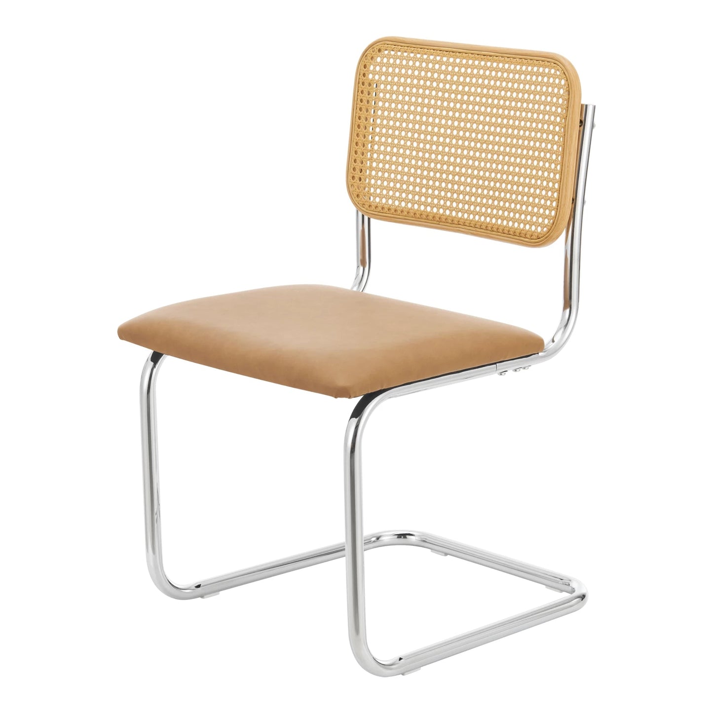 In And OutdoorMatch Eetkamerstoel Jacky - Set van 2 - Kunstlederen Zitting - Gestoffeerde Zitting - Bruin en Chroom - 83x50x54cm - Eetkamerstoel - Eenvoudige Montage Eetkamerstoel