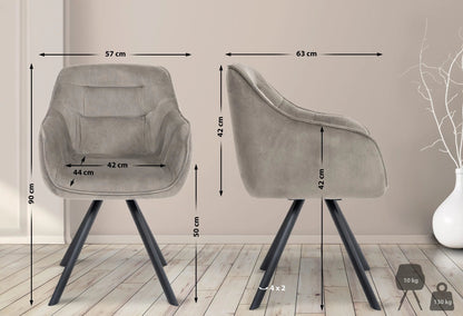 In And OutdoorMatch Eetkamerstoel Liselot - Lichtgrijs - Met Armleuningen - Fluweel - Hoge Kwaliteit Bekleding - Comfortabele en Luxe Eetkamerstoel - Vintage Look Eetkamerstoel