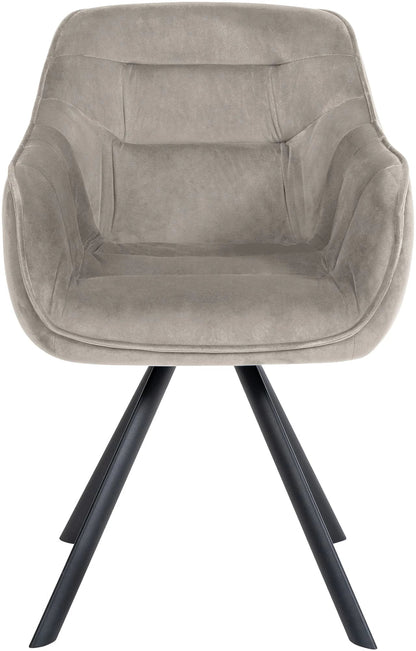 In And OutdoorMatch Eetkamerstoel Liselot - Lichtgrijs - Met Armleuningen - Fluweel - Hoge Kwaliteit Bekleding - Comfortabele en Luxe Eetkamerstoel - Vintage Look Eetkamerstoel