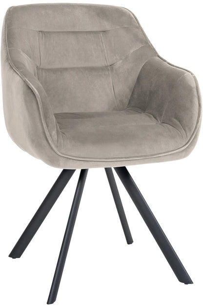 In And OutdoorMatch Eetkamerstoel Liselot - Lichtgrijs - Met Armleuningen - Fluweel - Hoge Kwaliteit Bekleding - Comfortabele en Luxe Eetkamerstoel - Vintage Look Eetkamerstoel