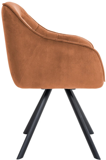 In And OutdoorMatch Eetkamerstoel Luisina - Bruin - Met Armleuningen - Fluweel - Hoge Kwaliteit Bekleding - Comfortabele en Luxe Eetkamerstoel - Vintage Look Eetkamerstoel