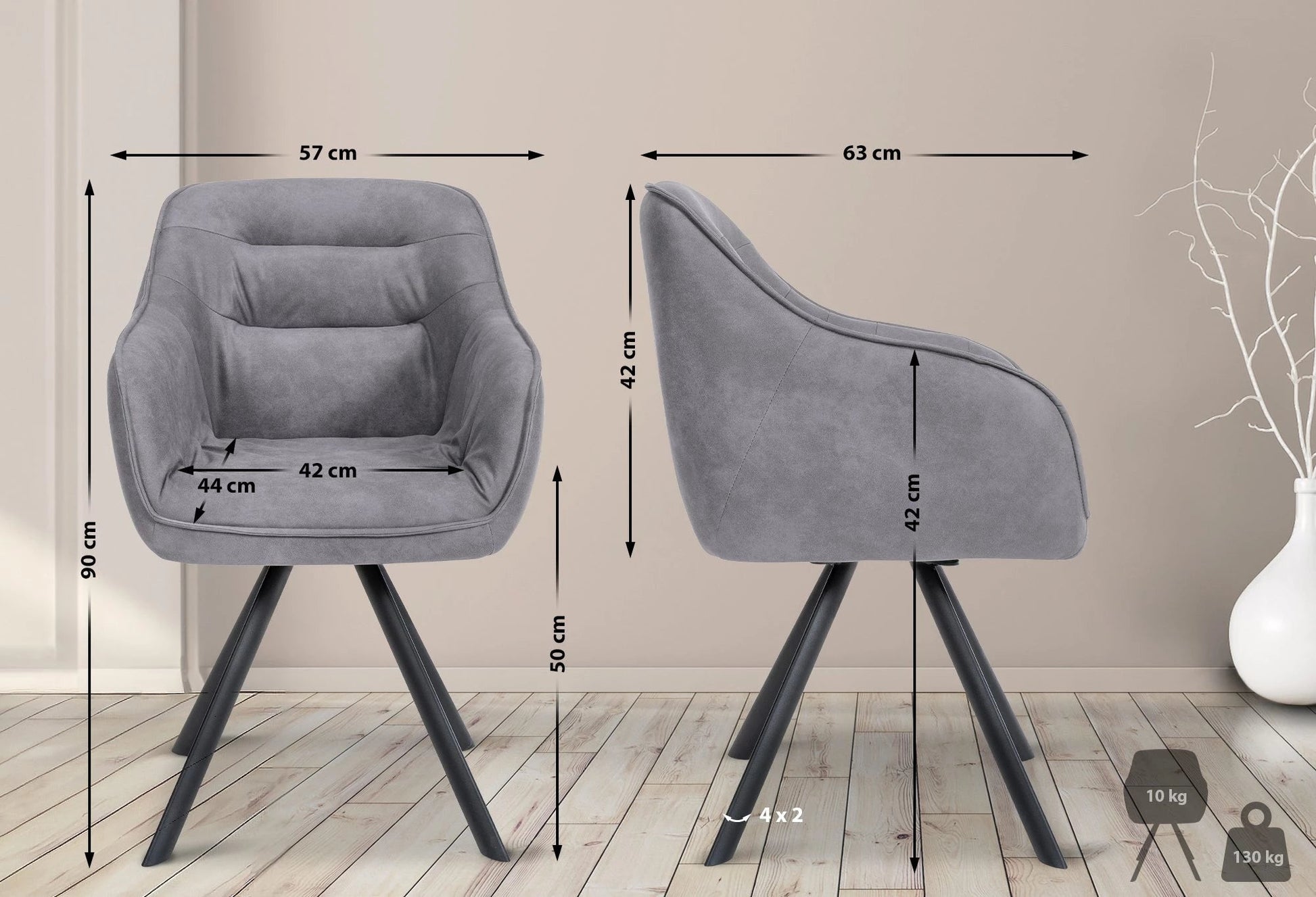 In And OutdoorMatch Eetkamerstoel Lukas - Lichtgrijs - Met Armleuningen - Fluweel - Hoogwaardige Bekleding - Comfortabele en Luxe Eetkamerstoel - Vintage Look Eetkamerstoel