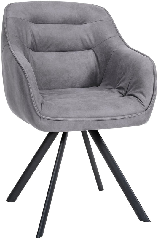 In And OutdoorMatch Eetkamerstoel Lukas - Lichtgrijs - Met Armleuningen - Fluweel - Hoogwaardige Bekleding - Comfortabele en Luxe Eetkamerstoel - Vintage Look Eetkamerstoel