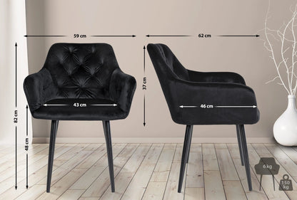 In And OutdoorMatch Eetkamerstoel Marisela - Zwart - Fluweel - Hoge Kwaliteit Bekleding - Luxe Eetkamerstoel - Vintage Look Eetkamerstoel