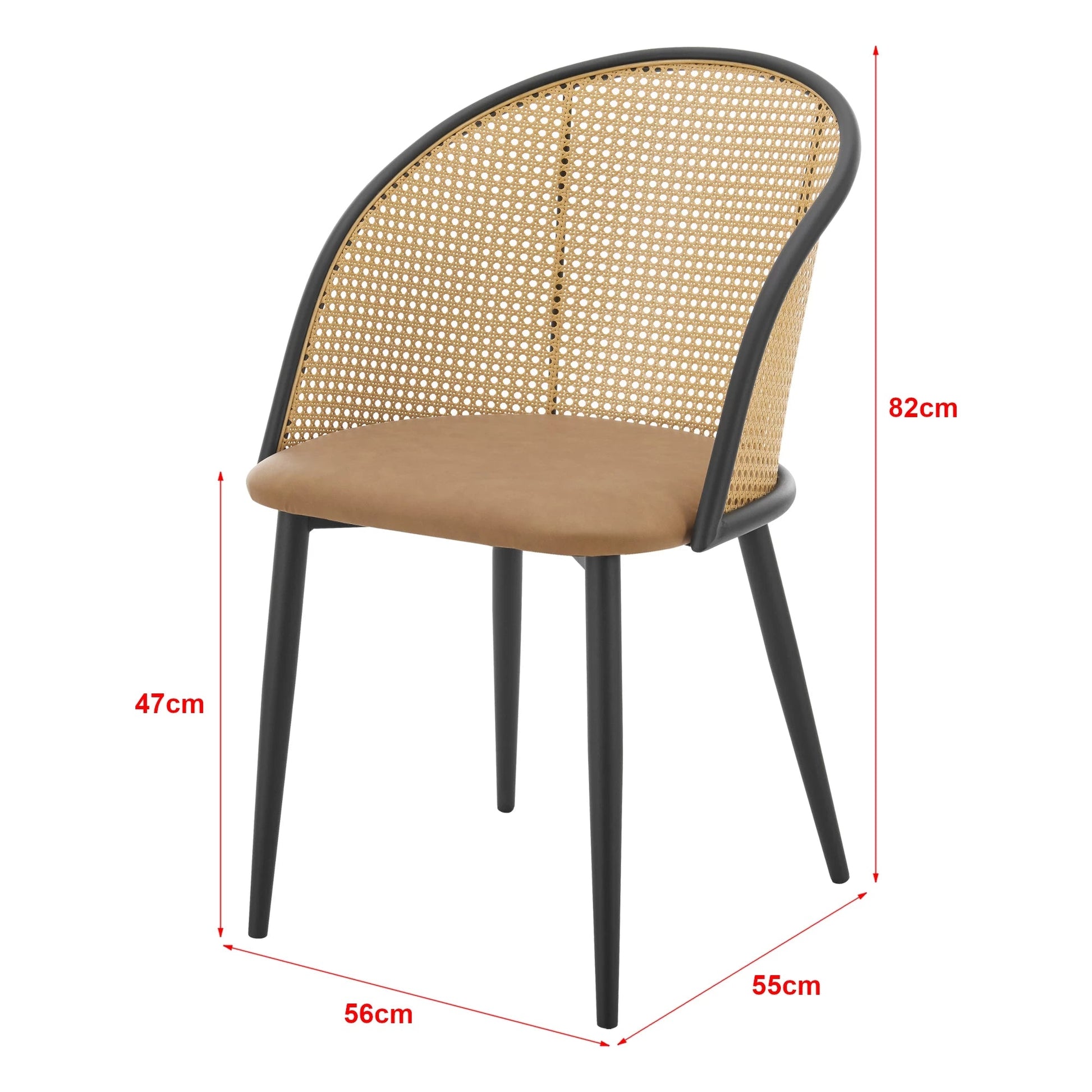 In And OutdoorMatch Eetkamerstoel Masons - Set van 2 - Bruin en Zwart - 82x56x55cm - Met Rugleuning - Eenvoudige Montage - Kunstlederen Zitting - Gestoffeerde Zitting Eetkamerstoel