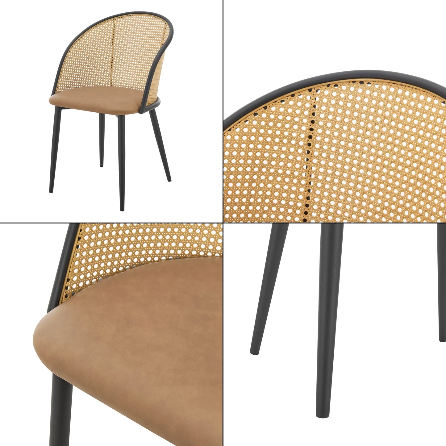 In And OutdoorMatch Eetkamerstoel Masons - Set van 2 - Bruin en Zwart - 82x56x55cm - Met Rugleuning - Eenvoudige Montage - Kunstlederen Zitting - Gestoffeerde Zitting Eetkamerstoel