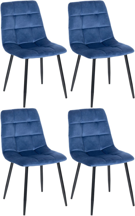 In And OutdoorMatch Eetkamerstoel Rafaela - Blauw - Set van 4 - Eetkamerstoel - Fluweel - Hoge kwaliteit bekleding - Decoratieve stoel - Stijlvolle eetkamerstoel Eetkamerstoel