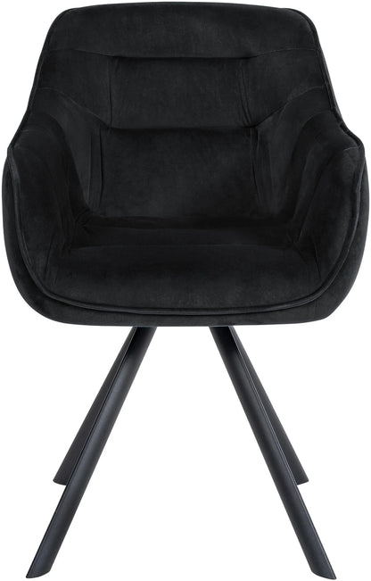 In And OutdoorMatch Eetkamerstoel Rico - Zwart - Met Armleuningen - Fluweel - Hoogwaardige Bekleding - Comfortabele en Luxe Eetkamerstoel - Vintage Look Eetkamerstoel